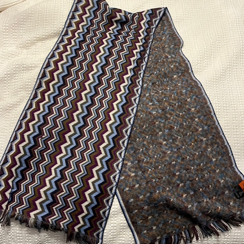 Missoni wool chevron scarf purple/blue